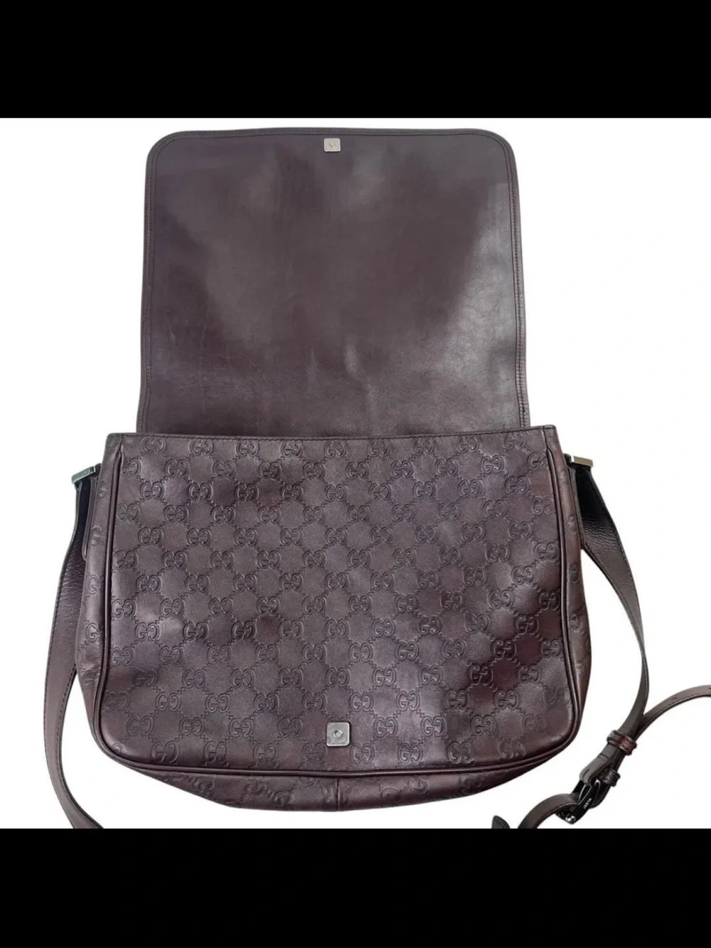 Gucci Dark Brown Embossed GG Messenger Bag